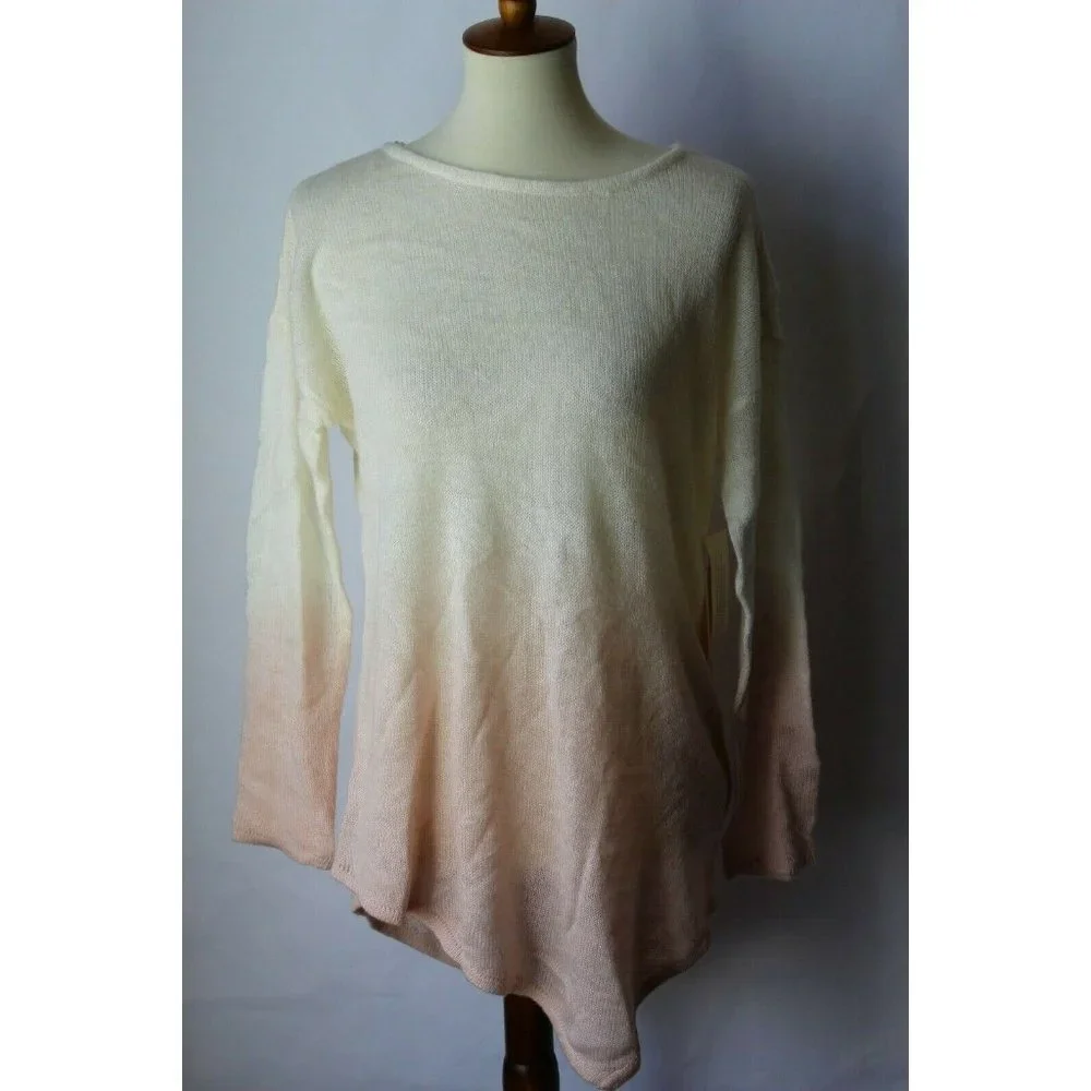 Two by Vince Camuto  Dip Dyed Asymmetrical Hem Sweater Rose Buff NEW Medium
